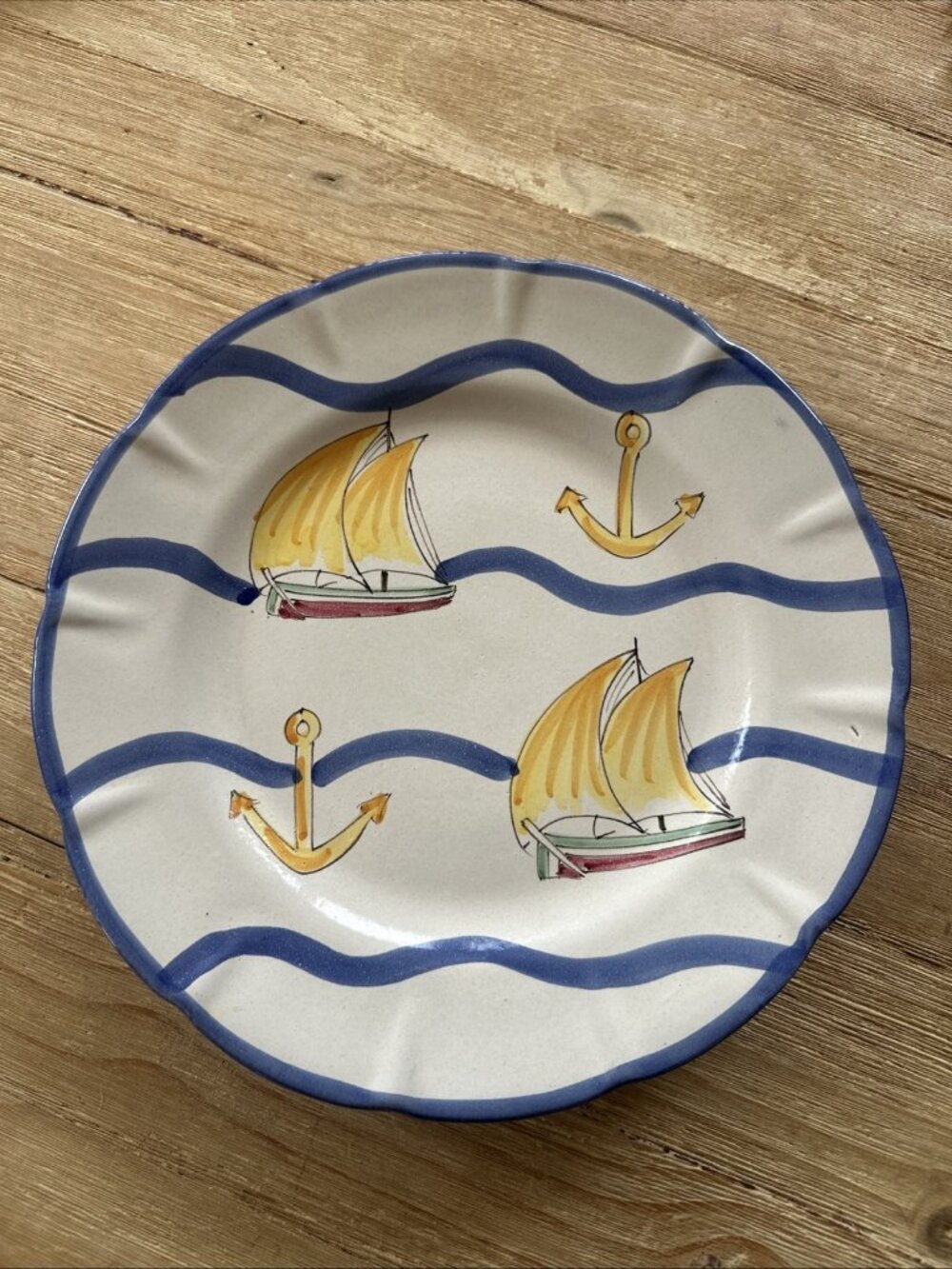 Vietri CAPRI Solimene Sailboats & Anchors Nautical 11.5" Dinner Plate Italy